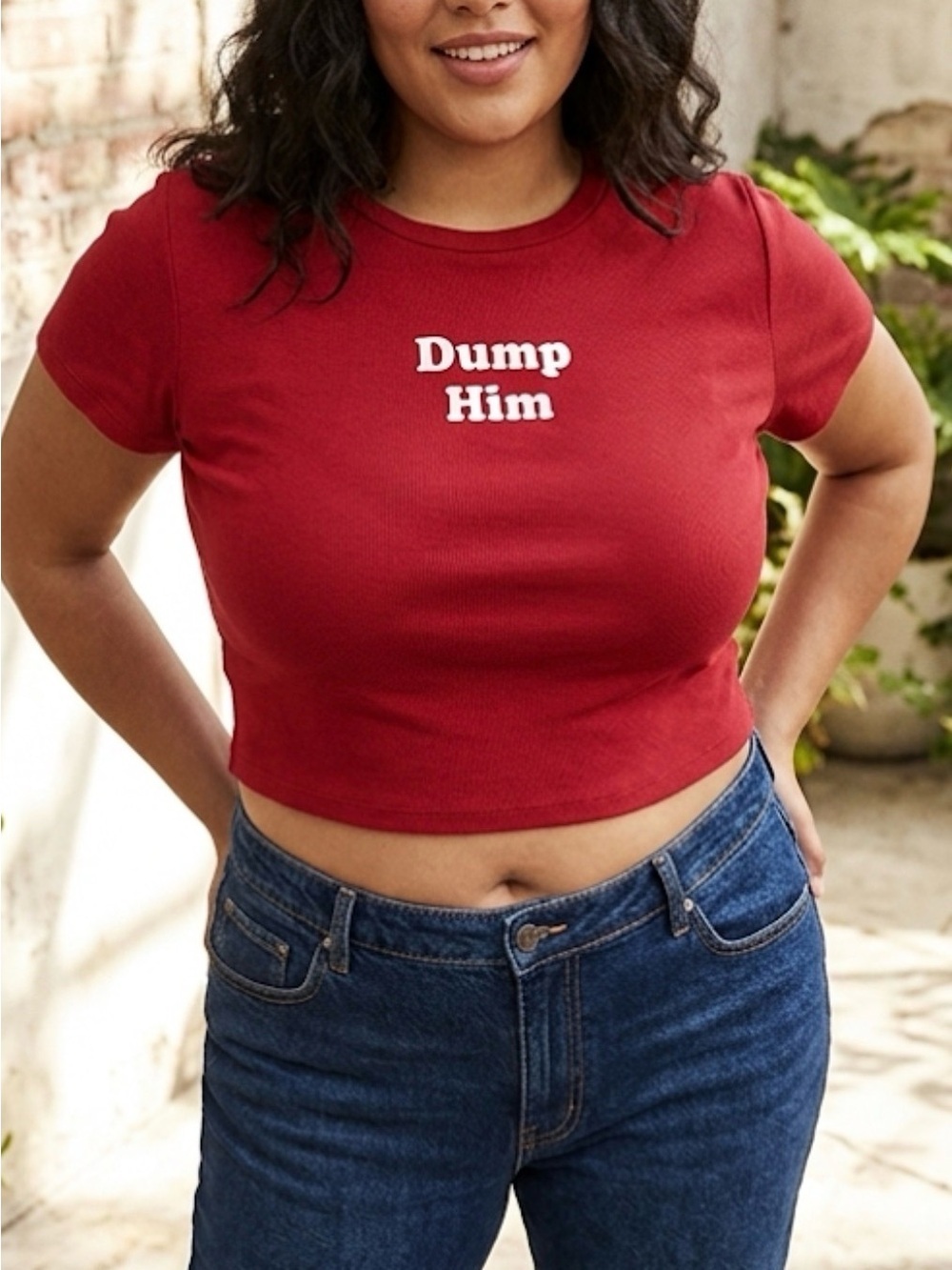 Forever 21 Dump Him Baby Tee Red Graphic Cropped Y2K Top Large Sassy - Picture 12 of 12